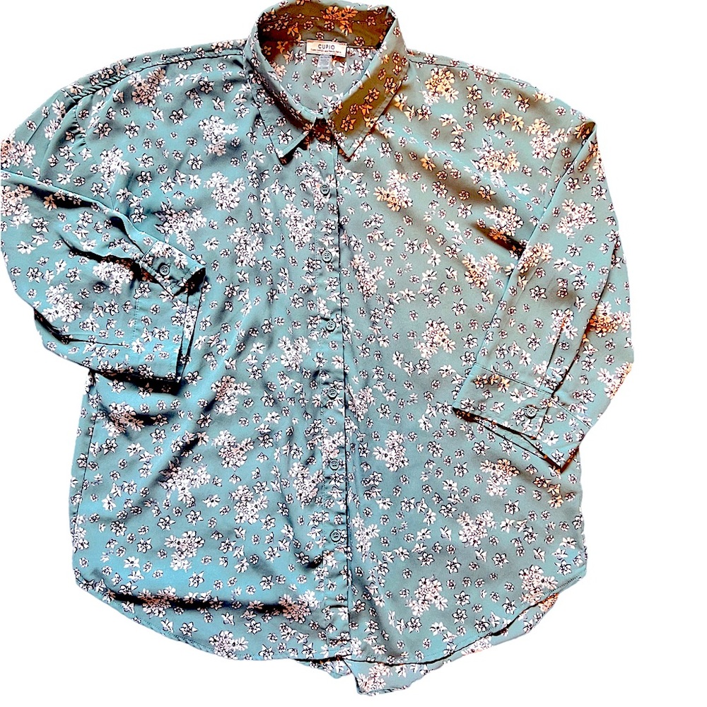 Cupio XL button down collared floral blouse